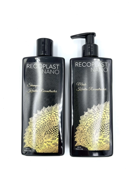 Recoplast Nano Keratin Zestaw wygładzający do włosów po keratynowym prostowaniu Szampon 250ml Maska 250ml.jpg
