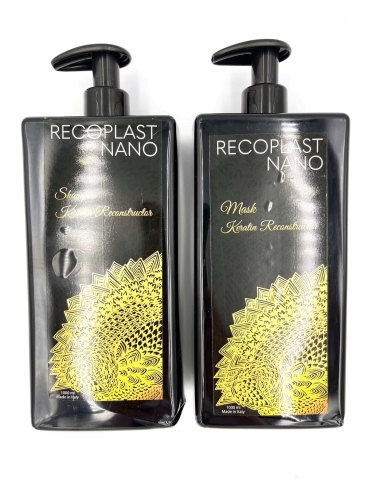 Recoplast nano keratin Zestaw wygładzający do włosów po keratynowym prostowaniu szampon 1000ml maska 1000ml.jpg
