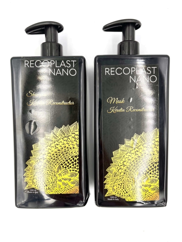 Recoplast nano keratin Zestaw wygładzający do włosów po keratynowym prostowaniu szampon 1000ml maska 1000ml.jpg