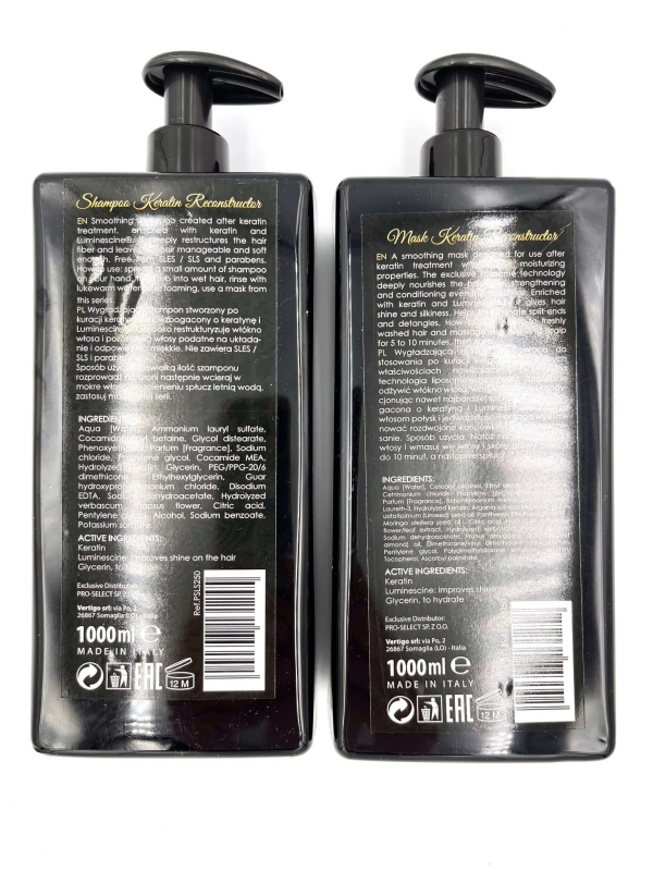 Recoplast nano keratin Zestaw wygładzający do włosów po keratynowym prostowaniu szampon i maska 1000ml.jpg