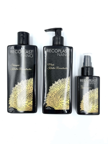 Recoplast Nano Keratin Zestaw wygładzający do włosów po keratynowym prostowaniu Szampon 250ml Maska 250ml Olejek 100ml.jpg