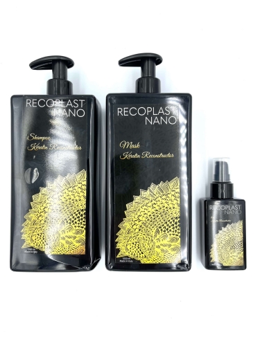Recoplast nano keratin Zestaw wygładzający do włosów po keratynowym prostowaniu szampon 1000ml maska 1000ml olejek 100ml.jpg