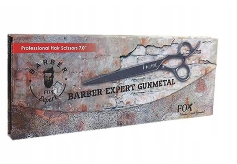 Fox barber expert gunmetal Nożyczki do strzyżenia włosów brody i wąsów czarne 7"