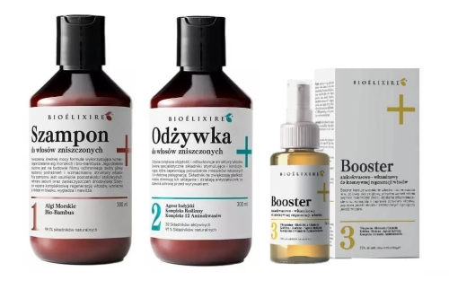 Bioelixire zestaw do włosów zniszczonych szampon i odżywka 2x300ml oraz booster 50ml