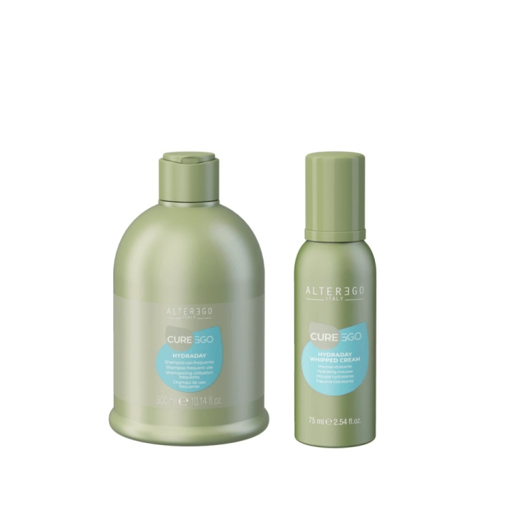 Alter ego cureego hydraday Zestaw nawilżający do włosów Szampon 300ml Pianka 75ml (1).png