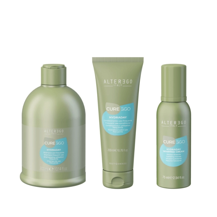 Alter ego cureego  hydraday Zestaw nawilżający do włosów Szampon 300 Odżywka 200ml Pianka 75ml (1).png