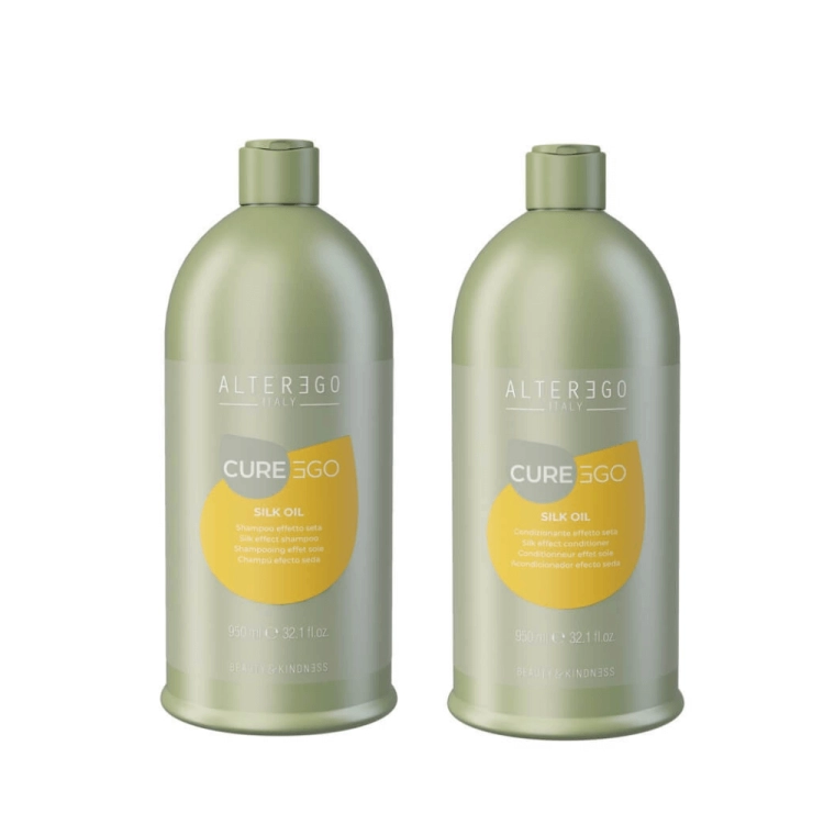 Alter ego cureego silk oil Zestaw wygładzający do włosów Szampon 950ml Odżywka 950ml.png