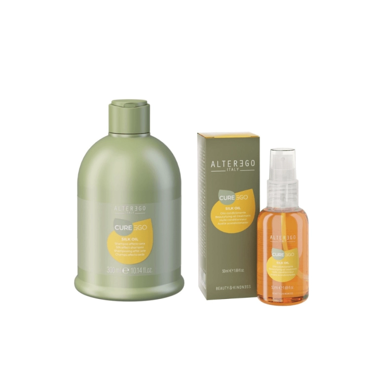 Alter ego silk oil Zestaw wygładzający do włosów Szampon 300ml Olejek 50ml.png