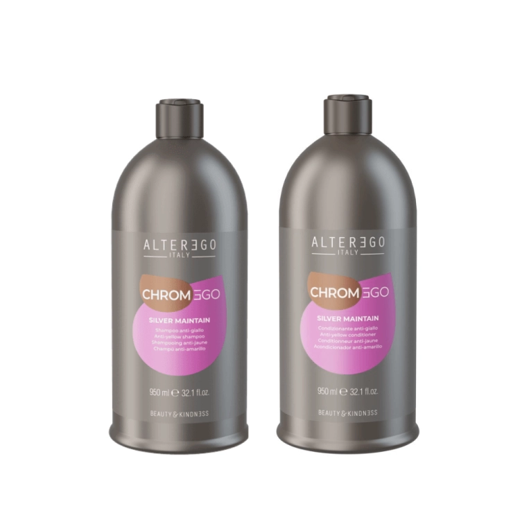 Alter ego chromego silver Zestaw neutralizujący żółte tony do włosów blond Szampon 950ml Odżywka 950ml (1).png