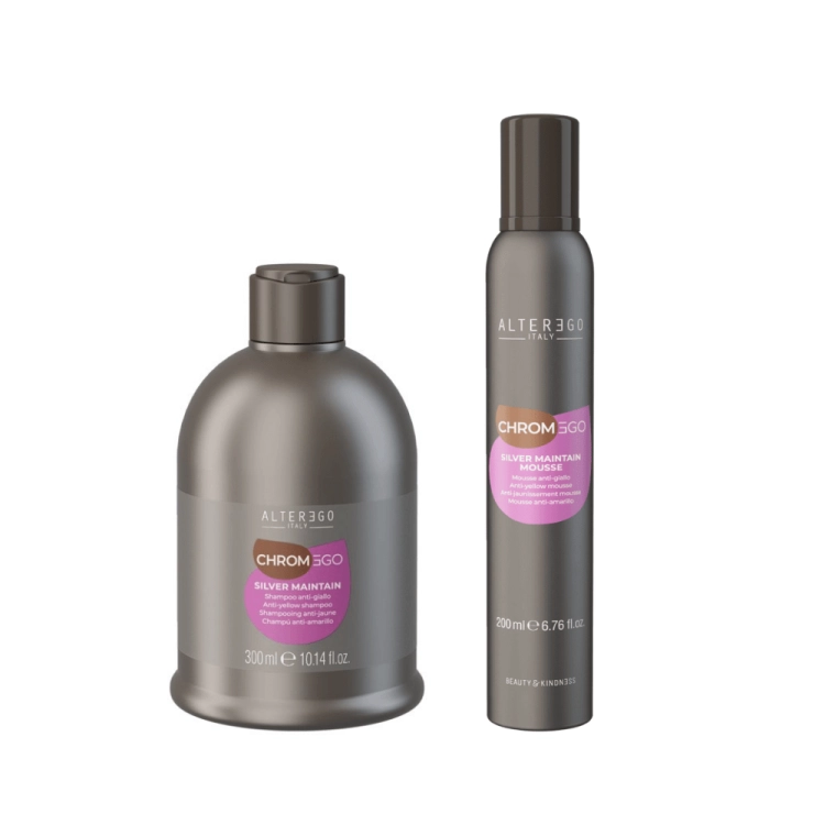 Alter ego chromego silver Zestaw neutralizujący żółte tony do włosów blond Szampon 300ml Pianka 200ml (1).png