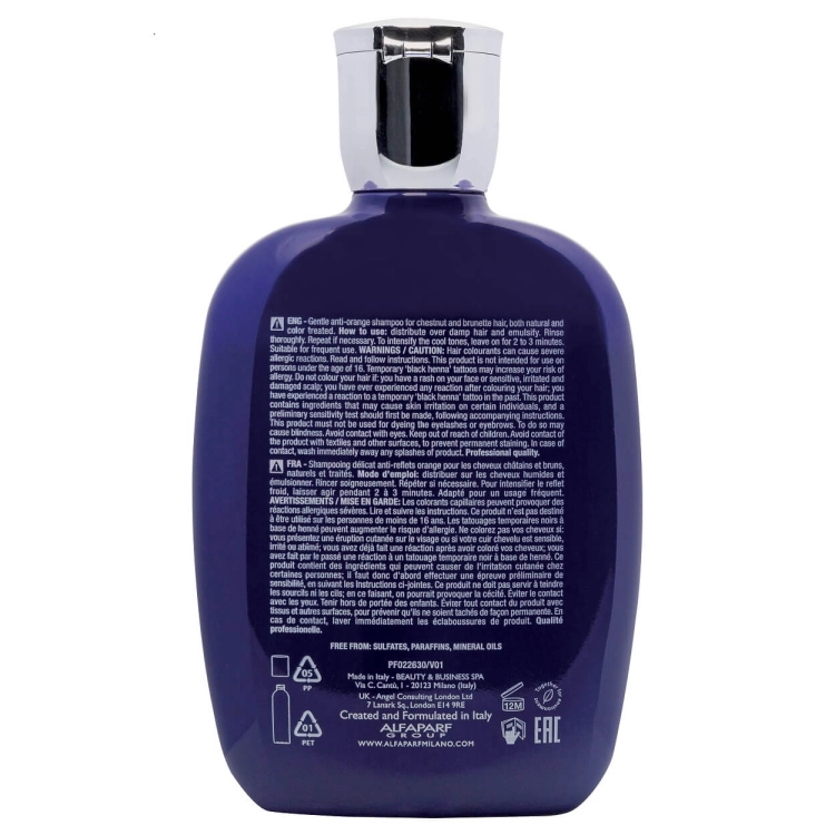 Alfaparf sdl anti-orange Szampon niebieski do włosów brązowych, kasztanowych i ciemniejszych 250ml
