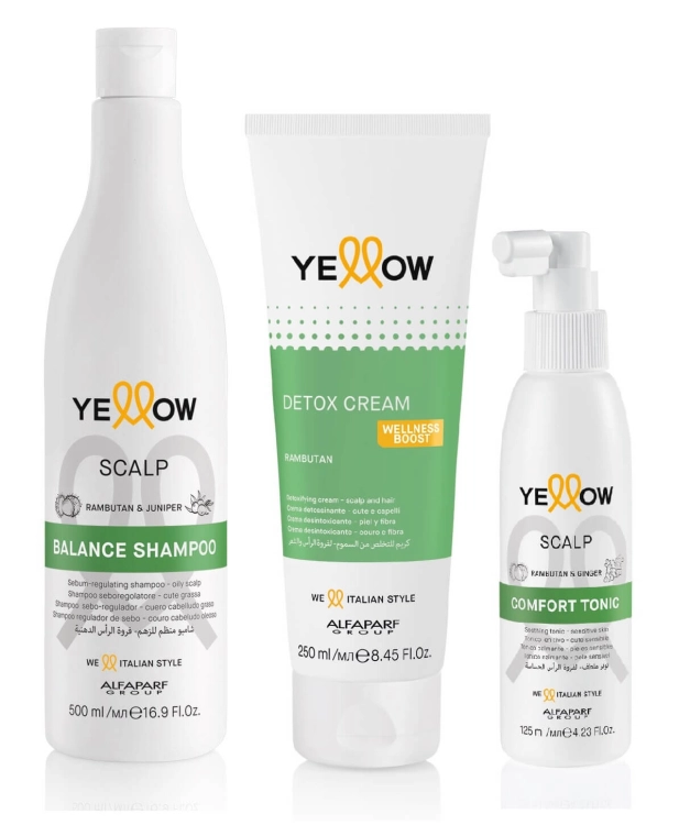 Yellow scalp Zestaw do włosów przetłuszczających się Szampon 500ml krem oczyszczający 250ml kojący tonik 125ml