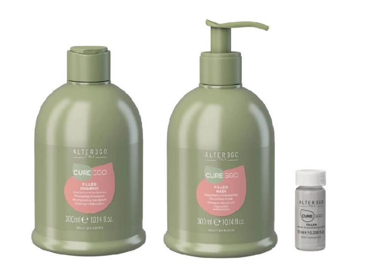 Alter ego cure ego filler Zestaw do włosów szampon i maska 2x300ml ampułka 10ml