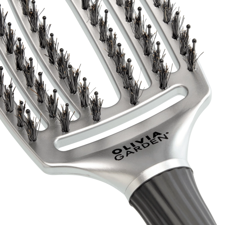 Olivia Garden finger brush trinity silver Szczotka do włosów dzik i nylon srebrna