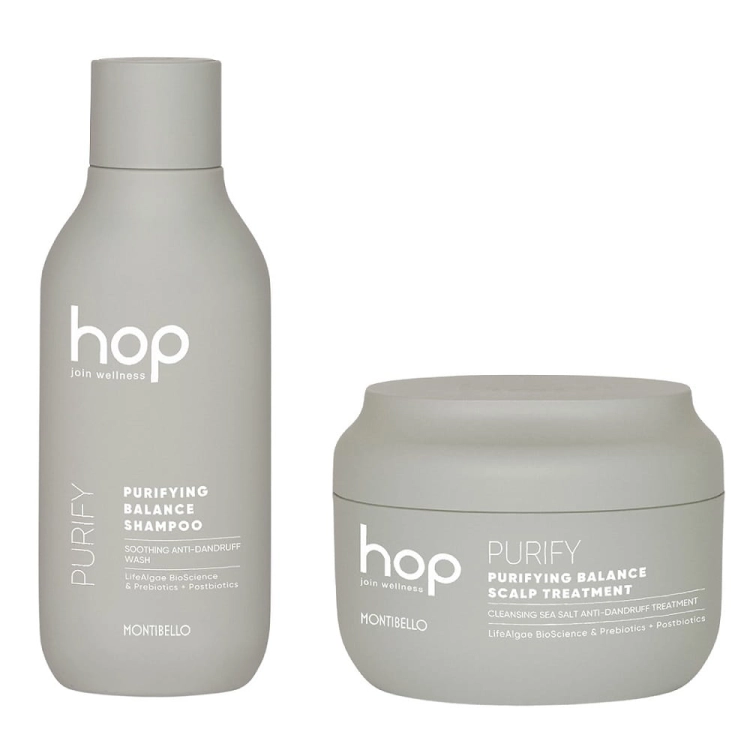 Montibello hop purifying balance Zestaw przeciwłupieżowy do włosów i skóry głowy szampon 300ml kuracja 200ml