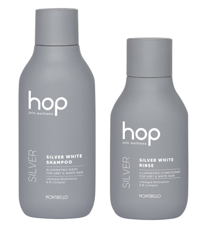 Montibello hop silver white Zestaw do włosów platynowych i siwych szampon 300ml odżywka 200ml