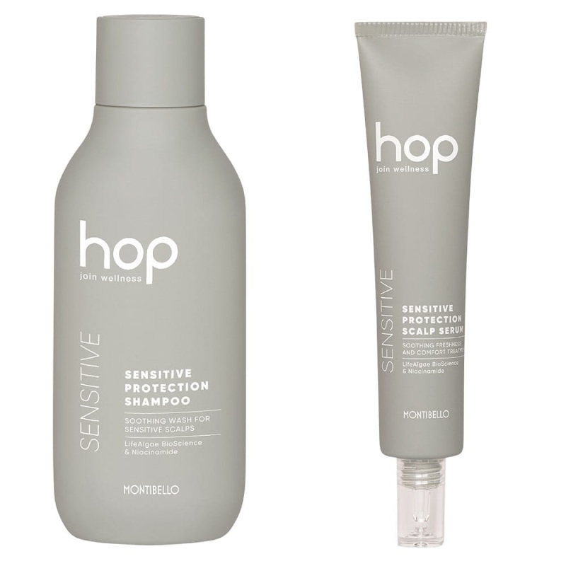 Montibello hop sensitive Zestaw łagodzący do wrażliwej skóry głowy szampon 300ml serum 75ml