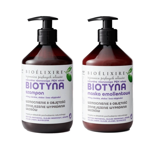 Bioelixire biotyna Zestaw do włosów cienkich i wypadających Szampon i maska 2x500ml