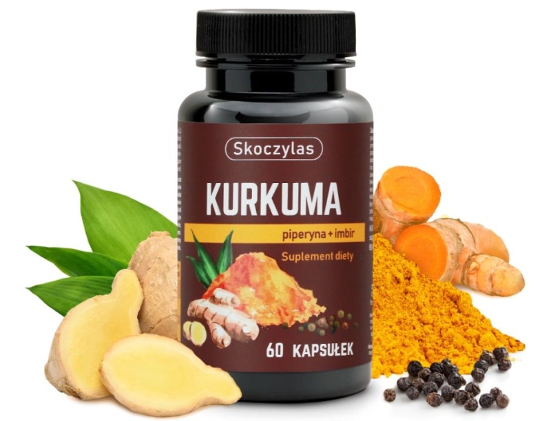 Skoczylas Kurkuma, piperyna, imbir, resweratrol i kwercetyna Suplement diety 60 kapsułek