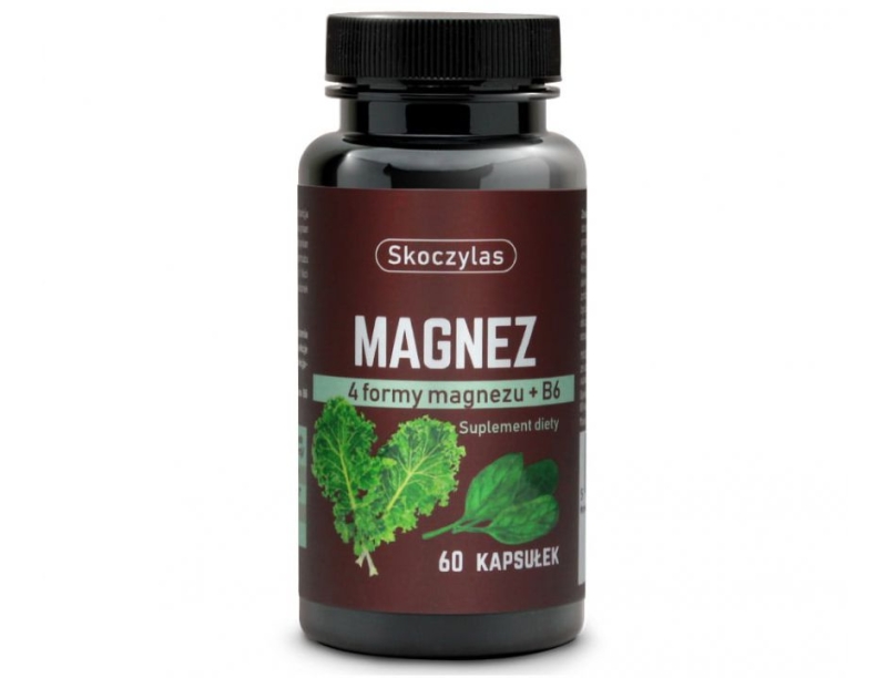 Skoczylas Magnez 4 formy + B6 szpinak i jarmuż Suplement diety 60 kapsułek