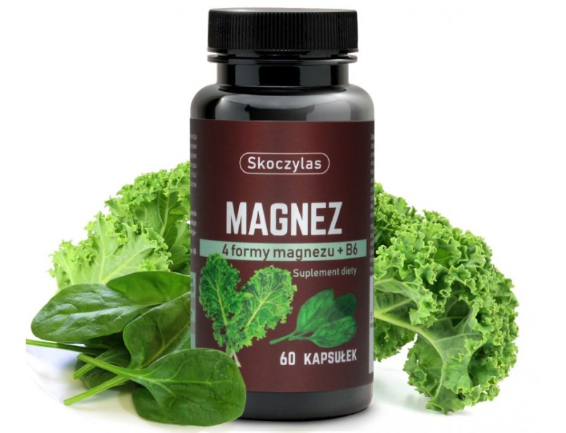 Skoczylas Magnez 4 formy + B6 szpinak i jarmuż Suplement diety 60 kapsułek