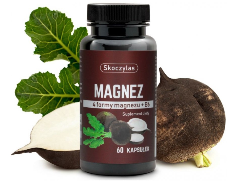 Skoczylas Magnez 4 formy + B6 czarna rzepa Suplement diety 60 kapsułek
