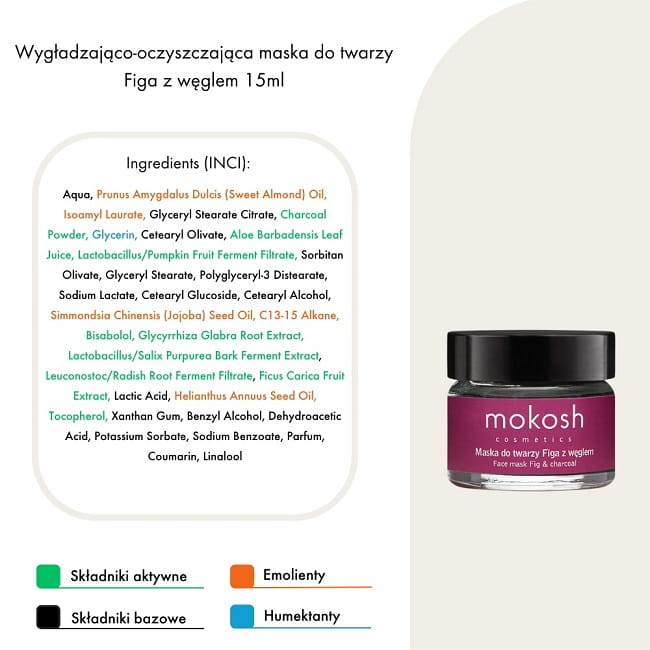 Mokosh Wygładzająco oczyszczająca maska do twarzy figa z węglem 15ml