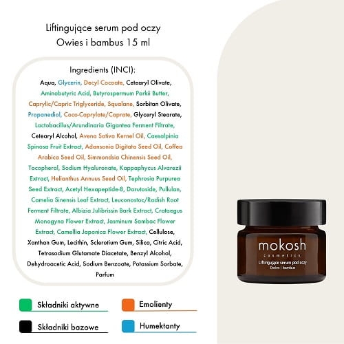 Mokosh Liftingujące serum pod oczy owies i bambus 15ml