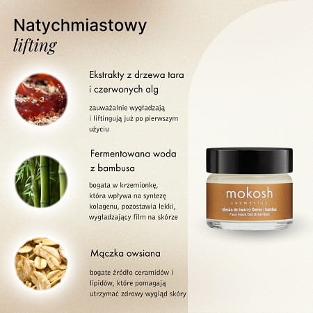 Mokosh Liftingująca maska do twarzy owies i bambus mini 15ml