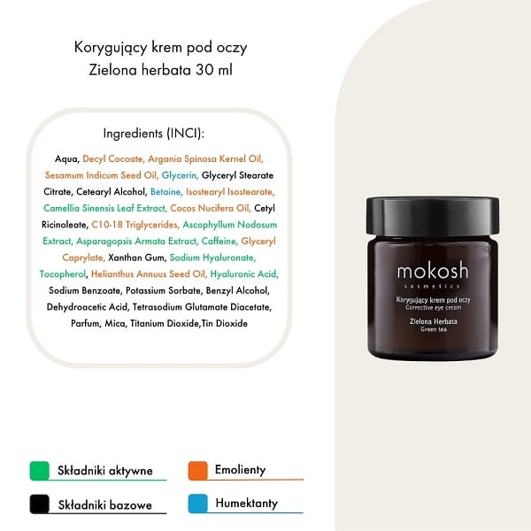 Mokosh Korygujący krem pod oczy zielona herbata 30ml