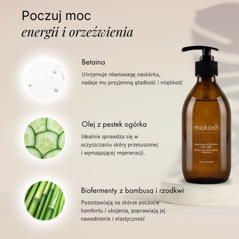 Mokosh Nawilżający żel do mycia ciała melon z ogórkiem 300ml