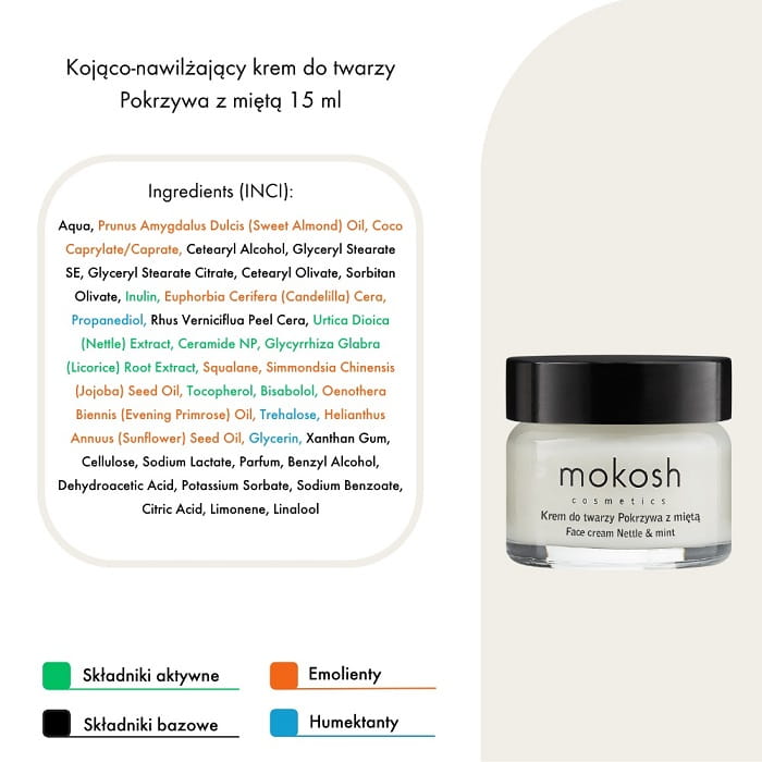 Mokosh Kojąco nawilżający krem pokrzywa z miętą 15ml