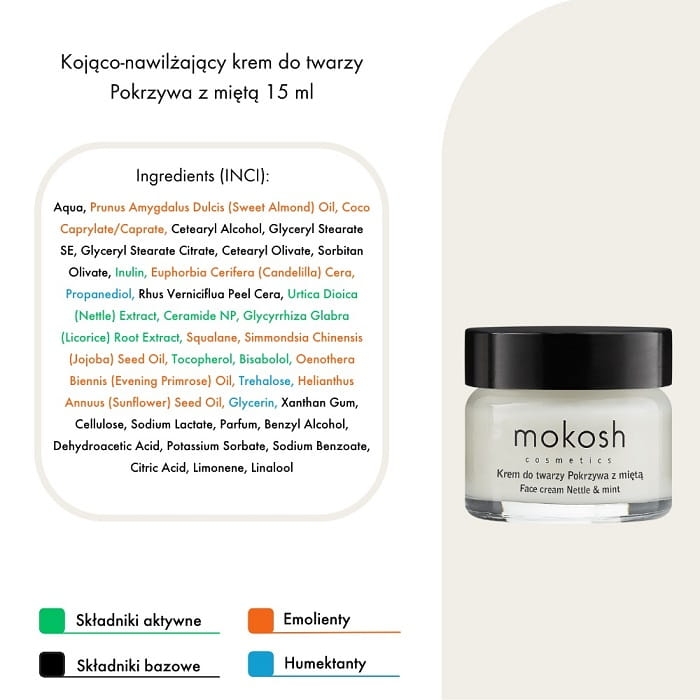 Mokosh Kojąco nawilżający krem pokrzywa z miętą 15ml