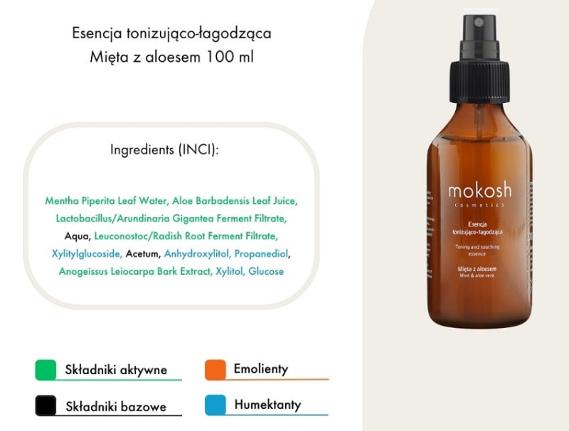 Mokosh Esencja tonizująco łagodząca mięta z aloesem 100ml