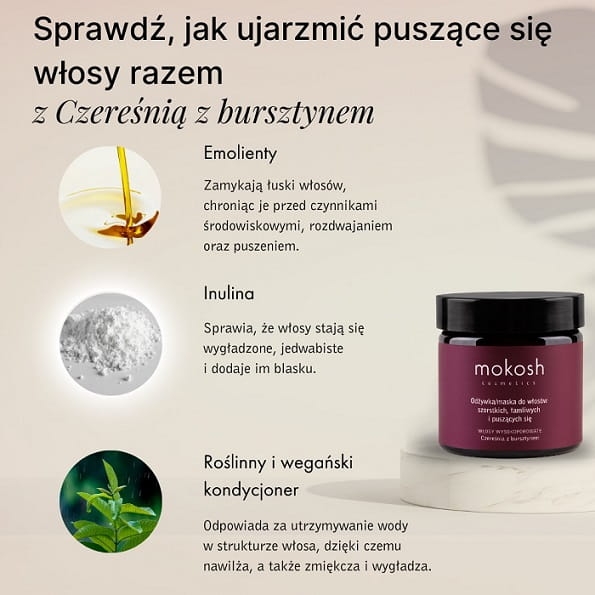 Mokosh Odżywka maska do włosów szorstkich łamliwych puszących czereśnia z bursztynem 180ml