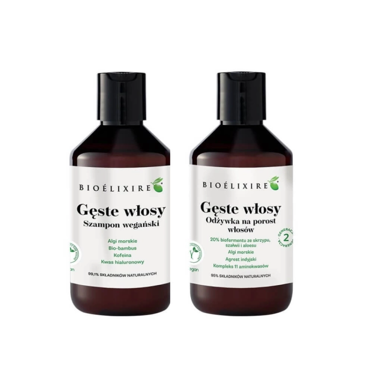 Bioelixire Gęste włosy Zestaw Wegański szampon i odżywka przeciw wypadaniu włosów 2x300ml.jpg