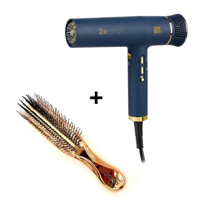 Labor pro elite zephyr le009 Ultralekka suszarka do włosów niebieska 1800W + szczotka Borovsky scalp brush champagne.jpg
