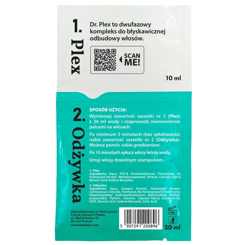 Bioelixire dr. Plex Jednorazowy zabieg odbudowujący włosy 1x10ml i 1x30ml