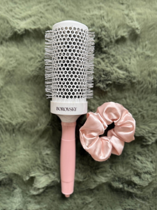Borovsky Szczotka ceramiczna do włosów 53mm pink + gumka scrunchie.jpg