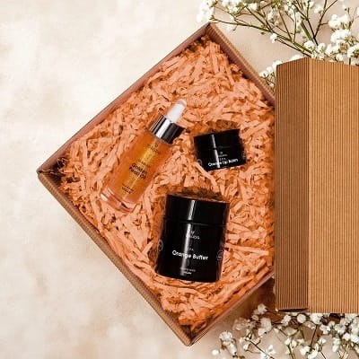 Yokaba orange joy zestaw prezentowy olejek do twarzy i ciała 30ml masełko do ciała 100ml balsam do ust 15ml