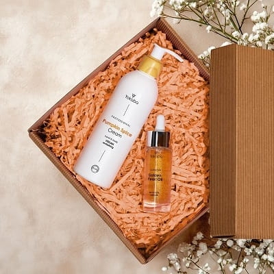 Yokaba pumpkin spice zestaw prezentowy pumpkin spice krem do ciała i dłoni 240ml olejek do twarzy i ciała 30ml