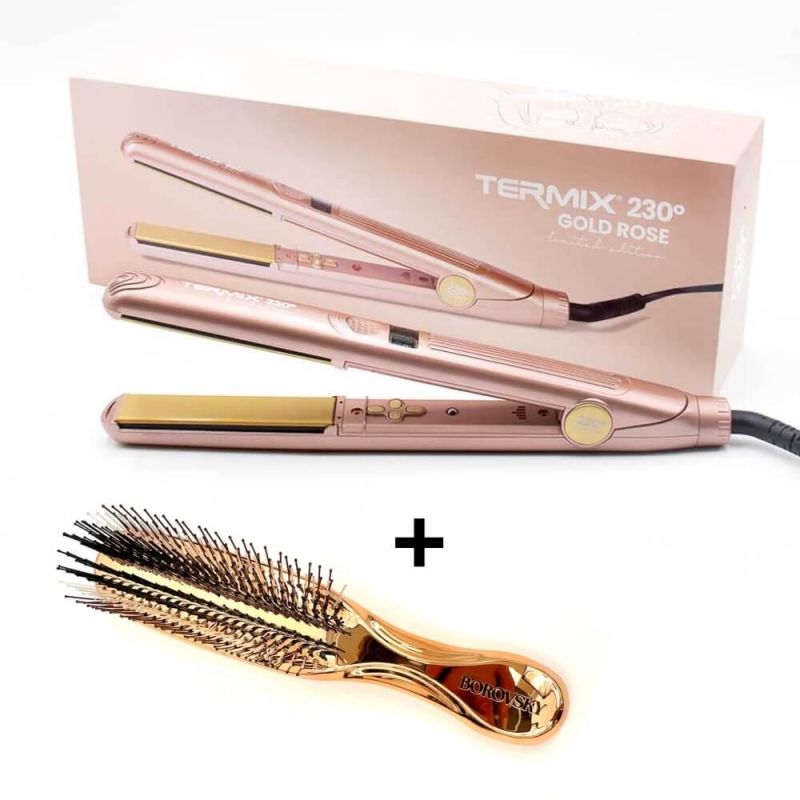 Termix 230° gold rose Prostownica do włosów z jonizacją i podczerwienią + szczotka Borovsky scalp brush.jpg