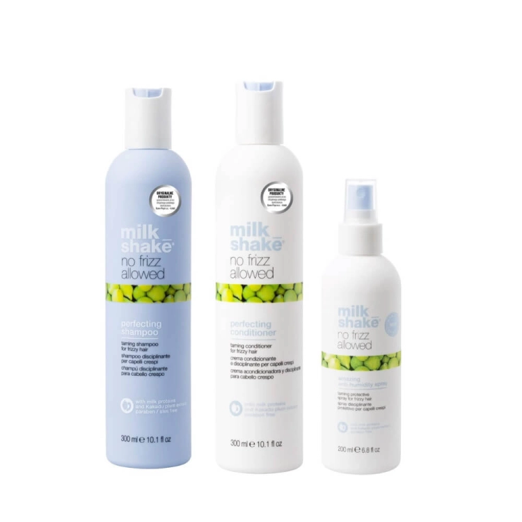 Milk shake no frizz allowed Zestaw wygładzający do włosów puszących się Szampon 300ml Odżywka 300ml Spray 200ml.jpg