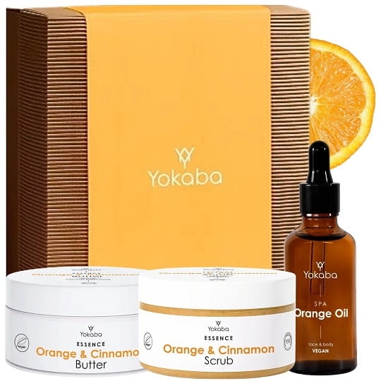 Yokaba sparkling orange zestaw prezentowy olejek 50ml masło do ciała 200ml peeling do ciała 250g