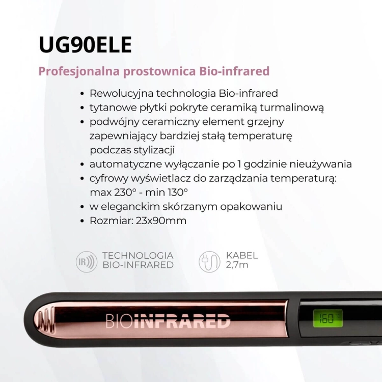Upgrade bio-infrared UG90ELE Różowa prostownica do włosów z technologią podczerwieni wąska.jpg
