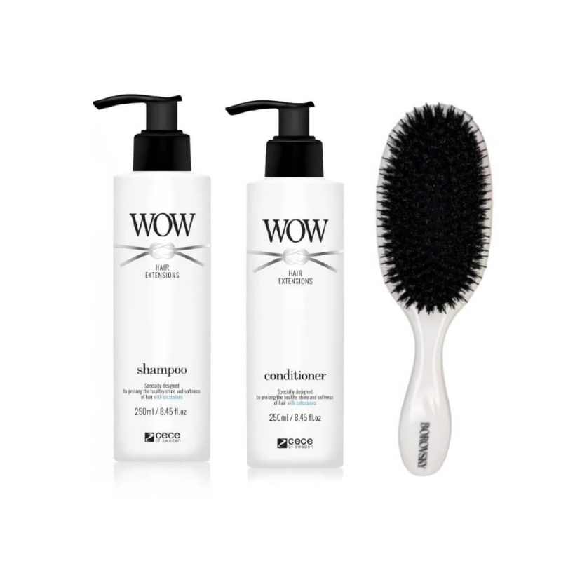 CE-CE WOW Hair Extensions Zestaw do włosów przedłużanych: Szampon 250ml, Odżywka 250ml + Szczotka Borovsky.jpg