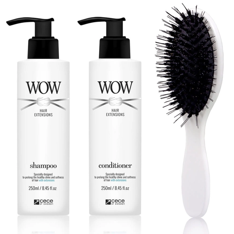 CE-CE WOW Hair Extensions Zestaw do włosów przedłużanych: Szampon 250ml, Odżywka 250ml + Szczotka