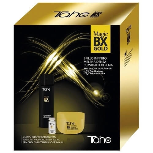 Tahe magic bx gold pack Zestaw do włosów po zabiegu boto Szampon 300ml Maska 300ml Ampułki 5x10ml