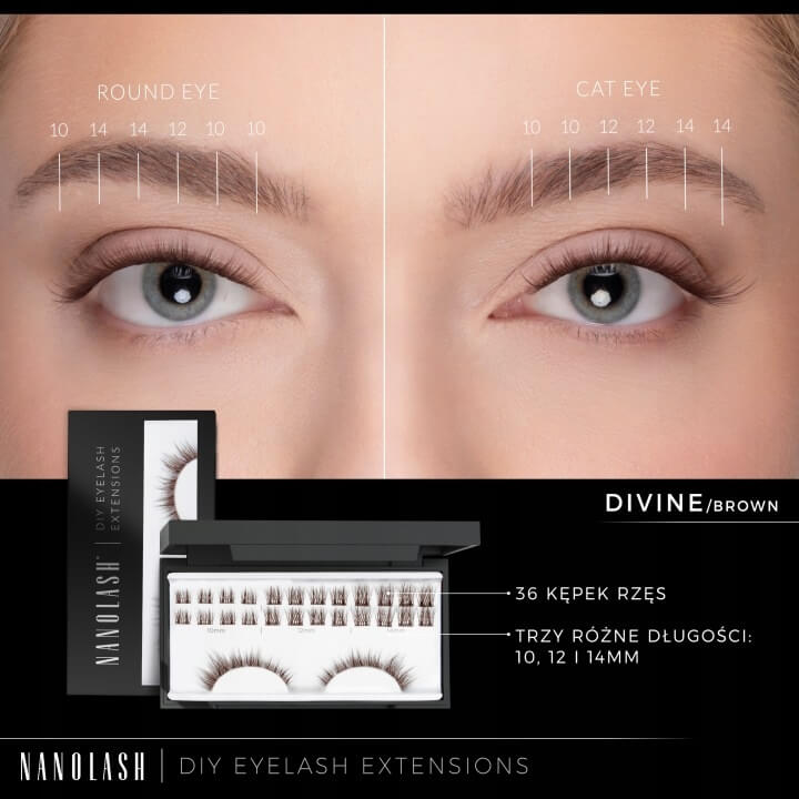 Nanolash diy eyelash extensions Rzęsy bondingowe w kępkach 36 szt divine brown.jpg