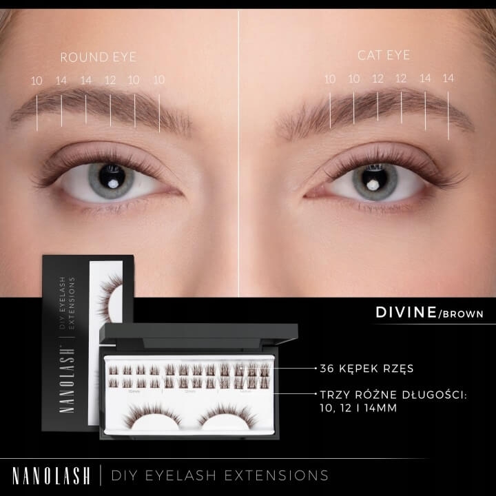 Nanolash diy eyelash extensions Rzęsy bondingowe w kępkach 36 szt divine brown.jpg